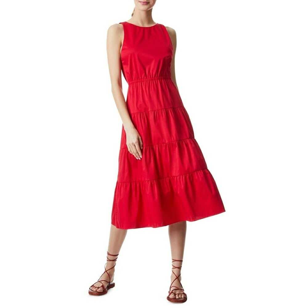 NWT Alice+Olivia Hartley Open Back Midi Dress Size 12 Ruby Red